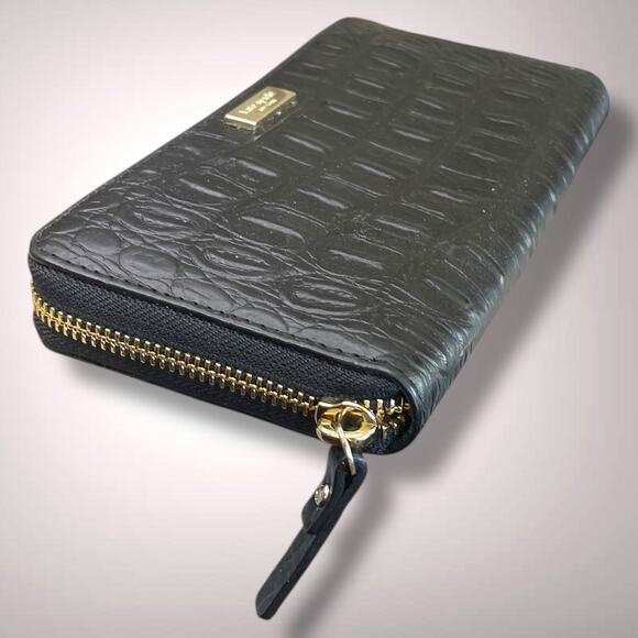 KATE SPADE Rialto Place Neda Black Croc Embossed Leather Zip Wallet/Clutch EUC - Picture 3 of 13